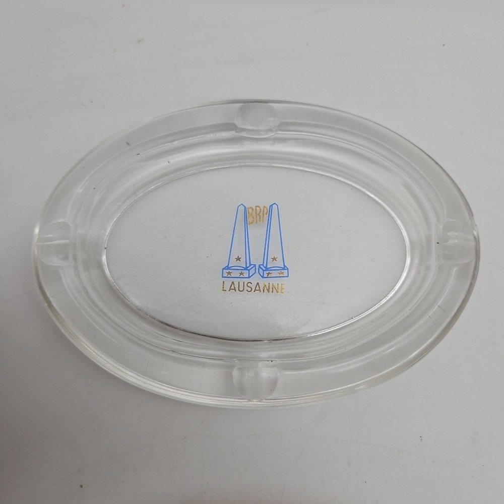 BRP Lausanne Ashtray Beau Rivage Palace Glass Blue Gold Clear - Picture 1 of 5